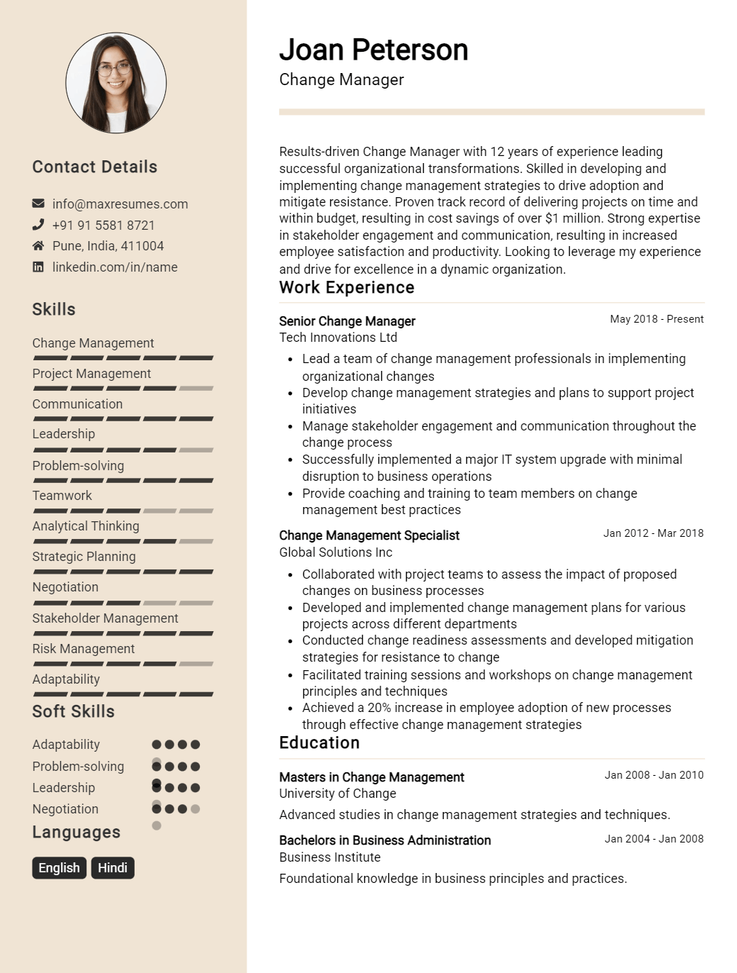 change-manager-resume-sample