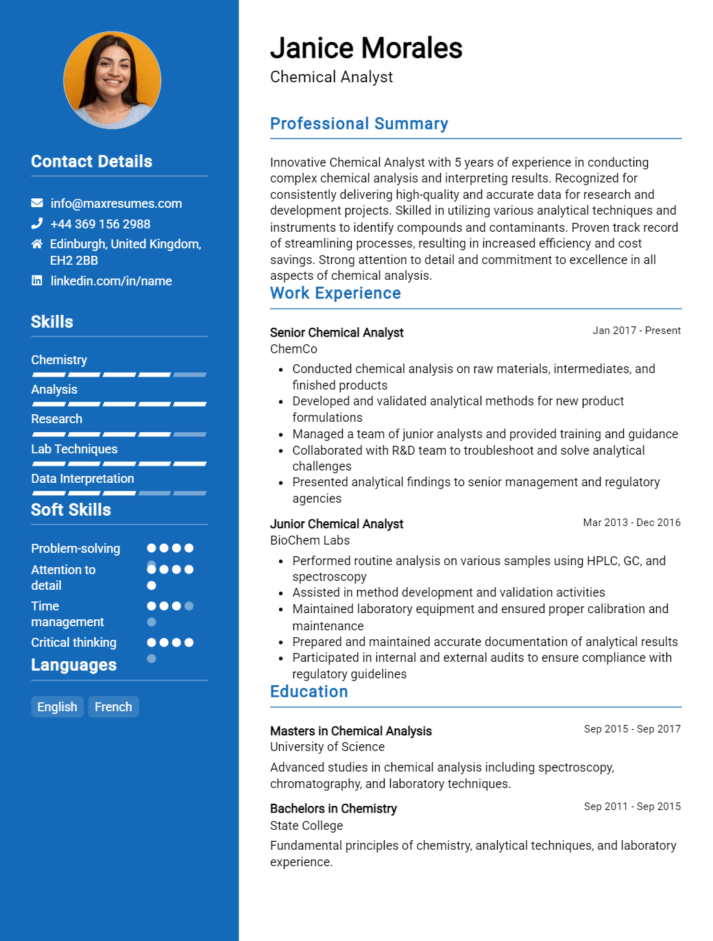 chemical-analyst-resume-sample