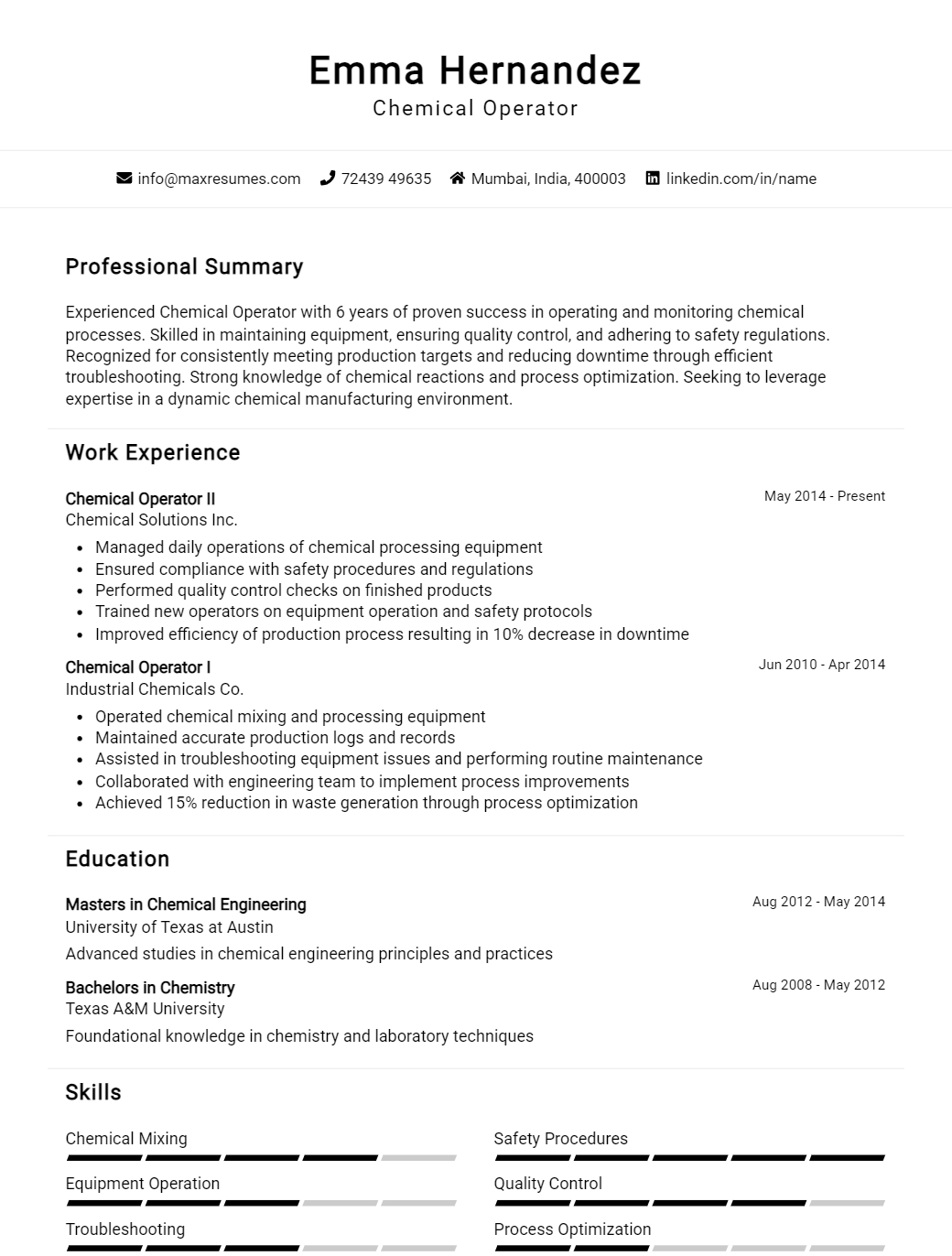 chemical-operator-resume-sample