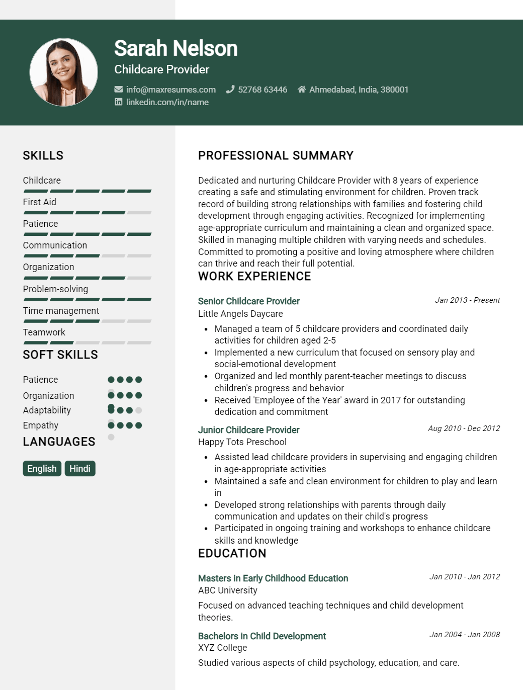 childcare-provider-resume-sample