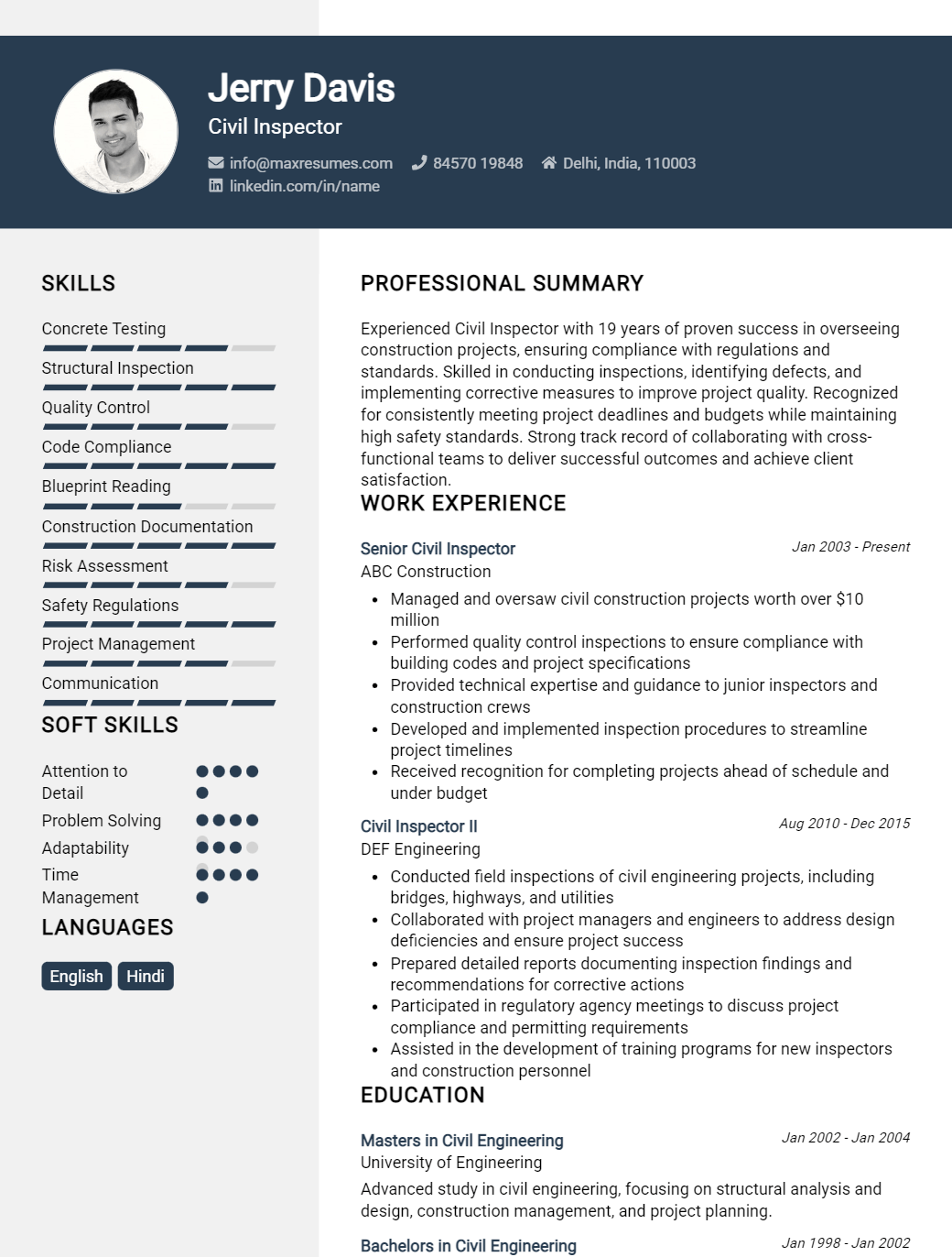 civil-inspector-resume-sample