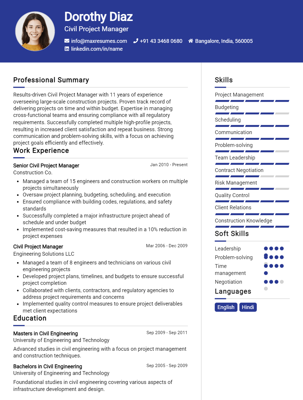 civil-project-manager-resume-sample