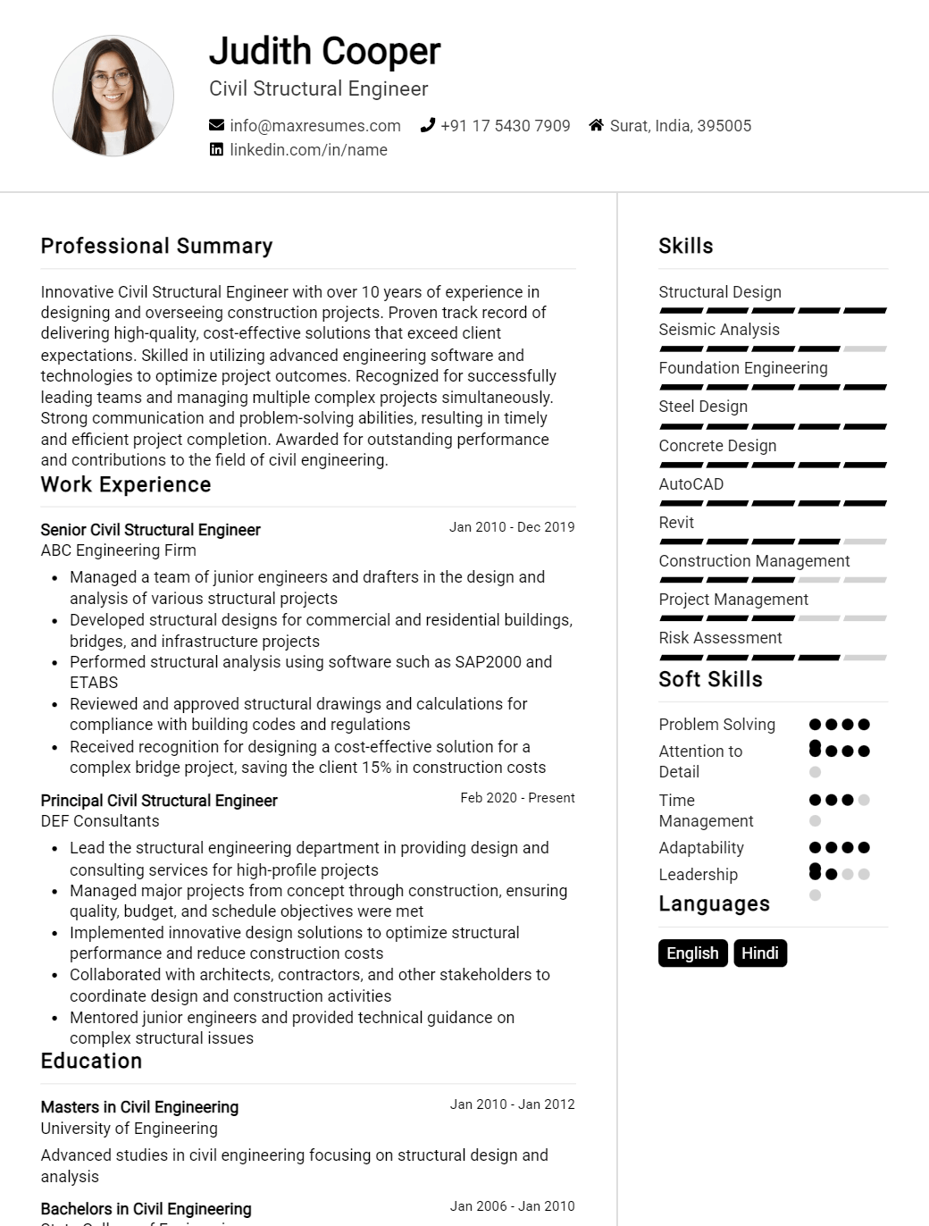 civil-structural-engineer-resume-sample