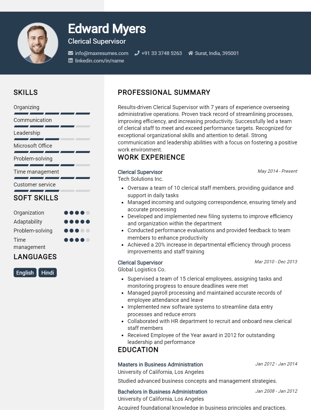 clerical-supervisor-resume-sample
