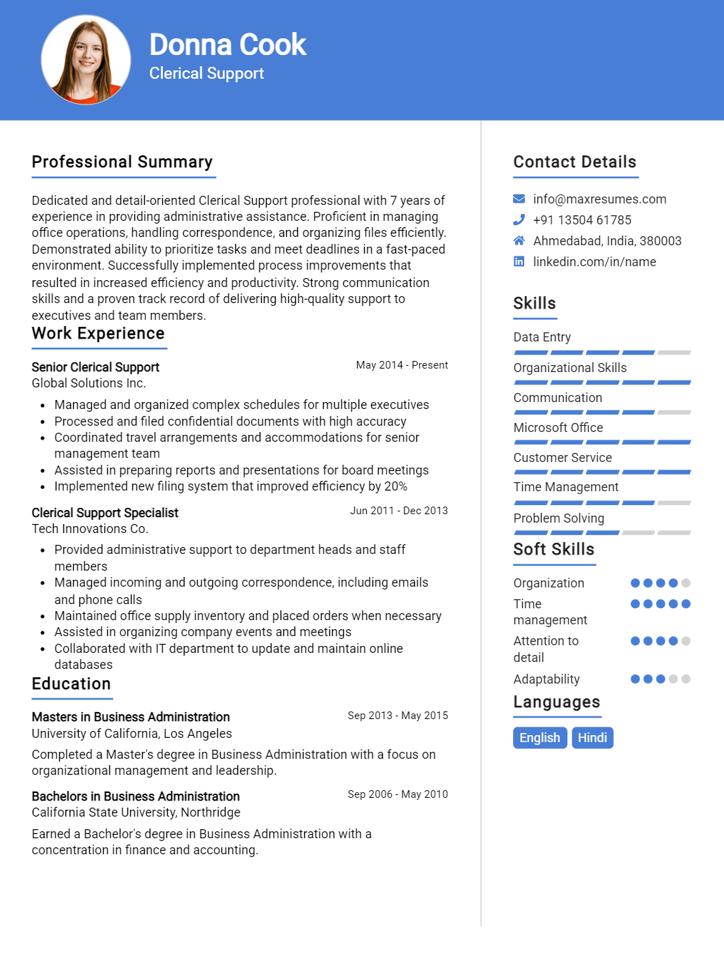 clerical-support-resume-sample