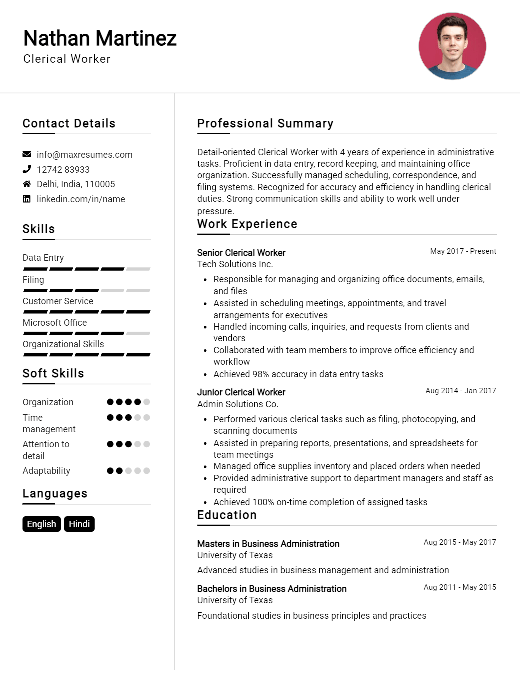 clerical-worker-resume-sample