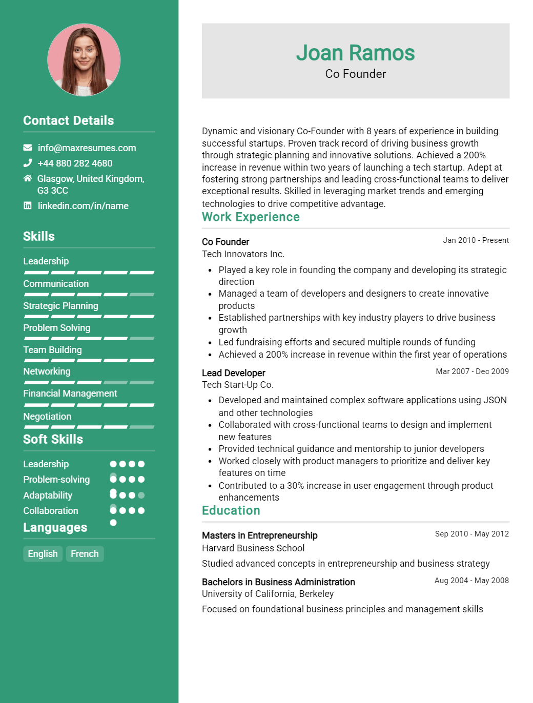 co-founder-resume-sample