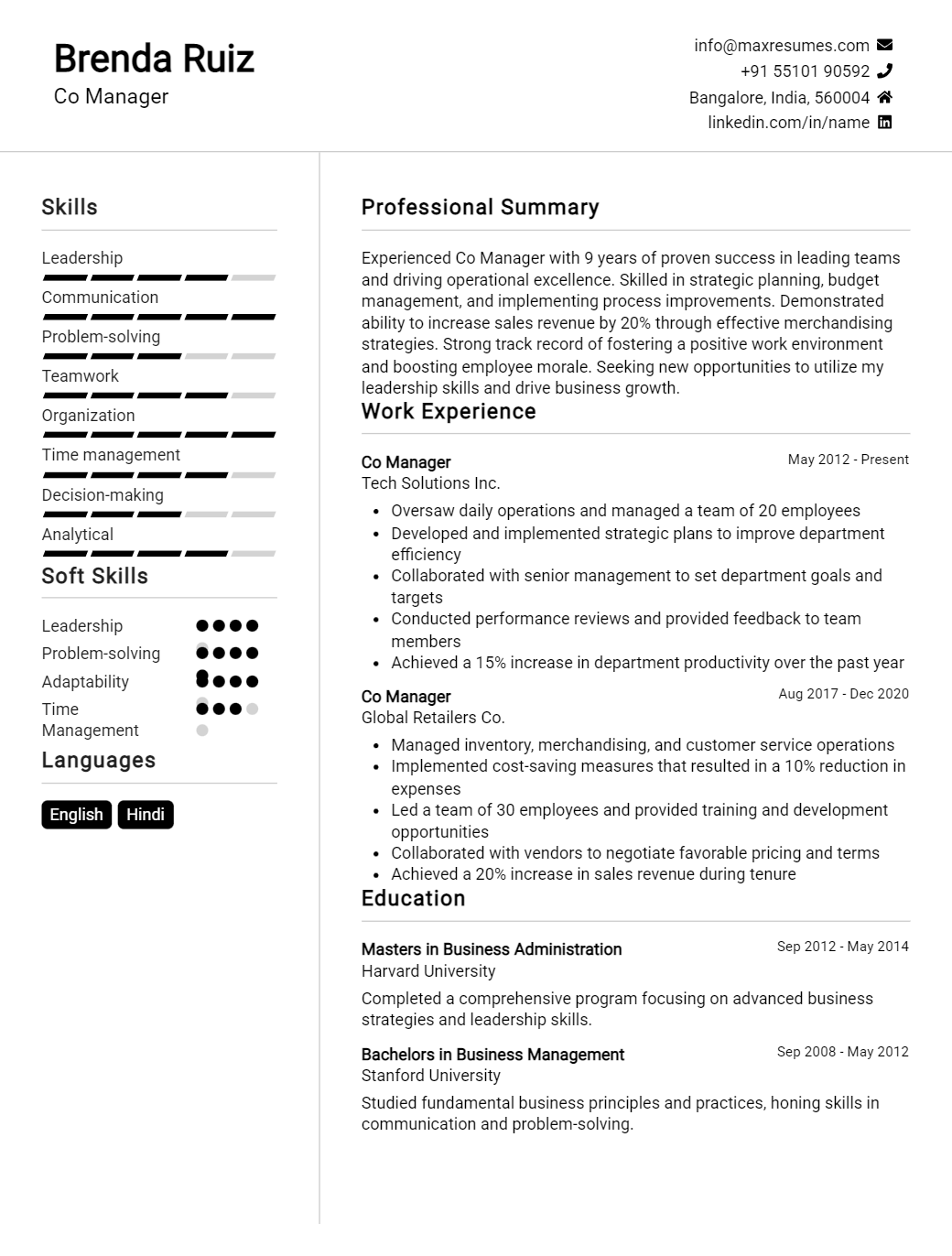 co-manager-resume-sample