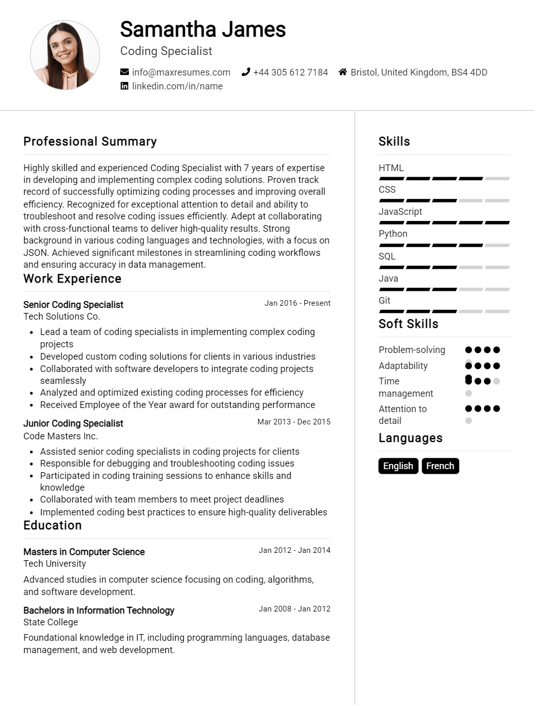 coding-specialist-resume-sample