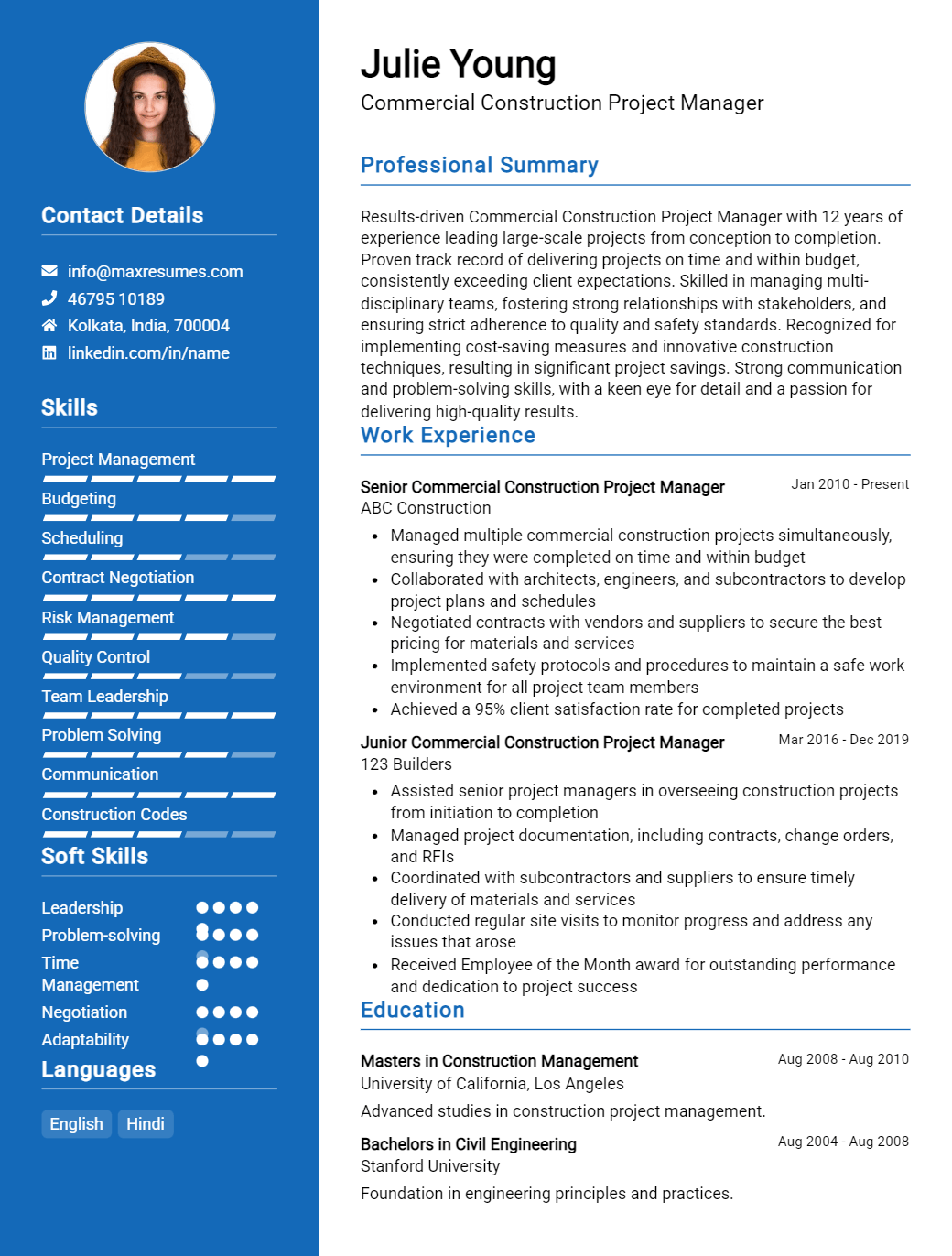 commercial-construction-project-manager-resume-sample