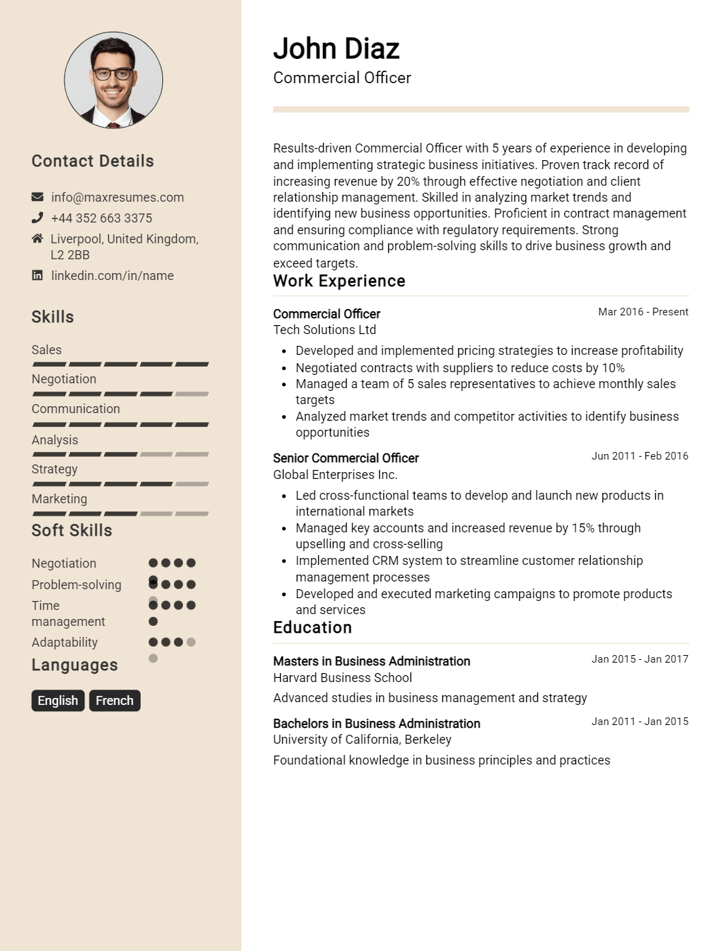 commercial-officer-resume-sample