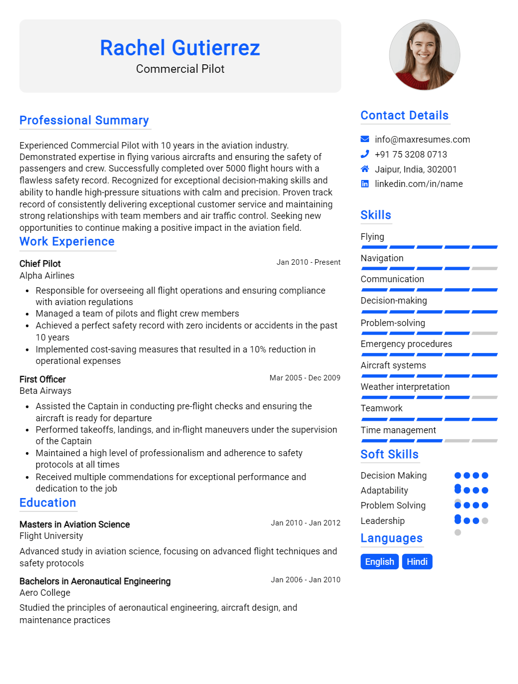 commercial-pilot-resume-sample