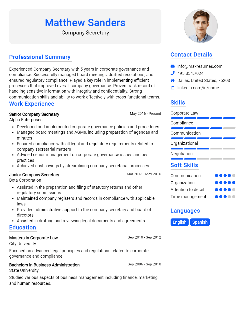 company-secretary-resume-sample