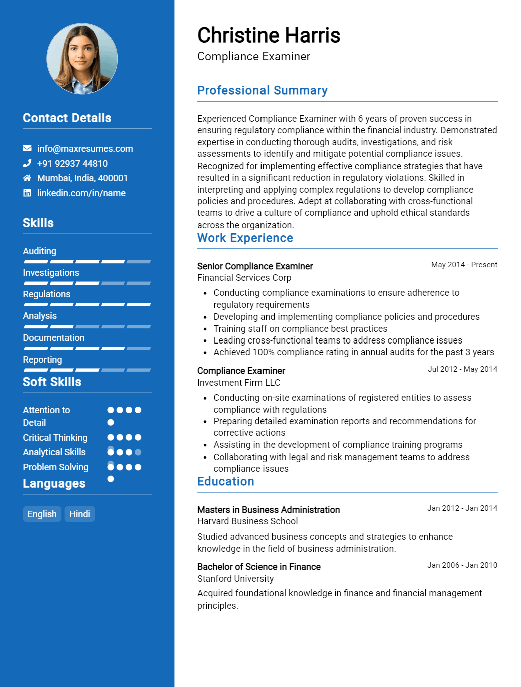 examiner-resume-sample