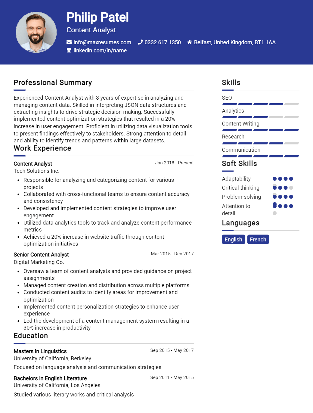 content-analyst-resume-sample