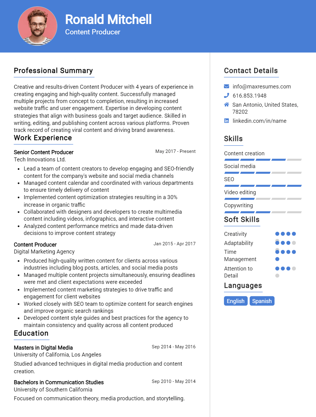 content-producer-resume-sample