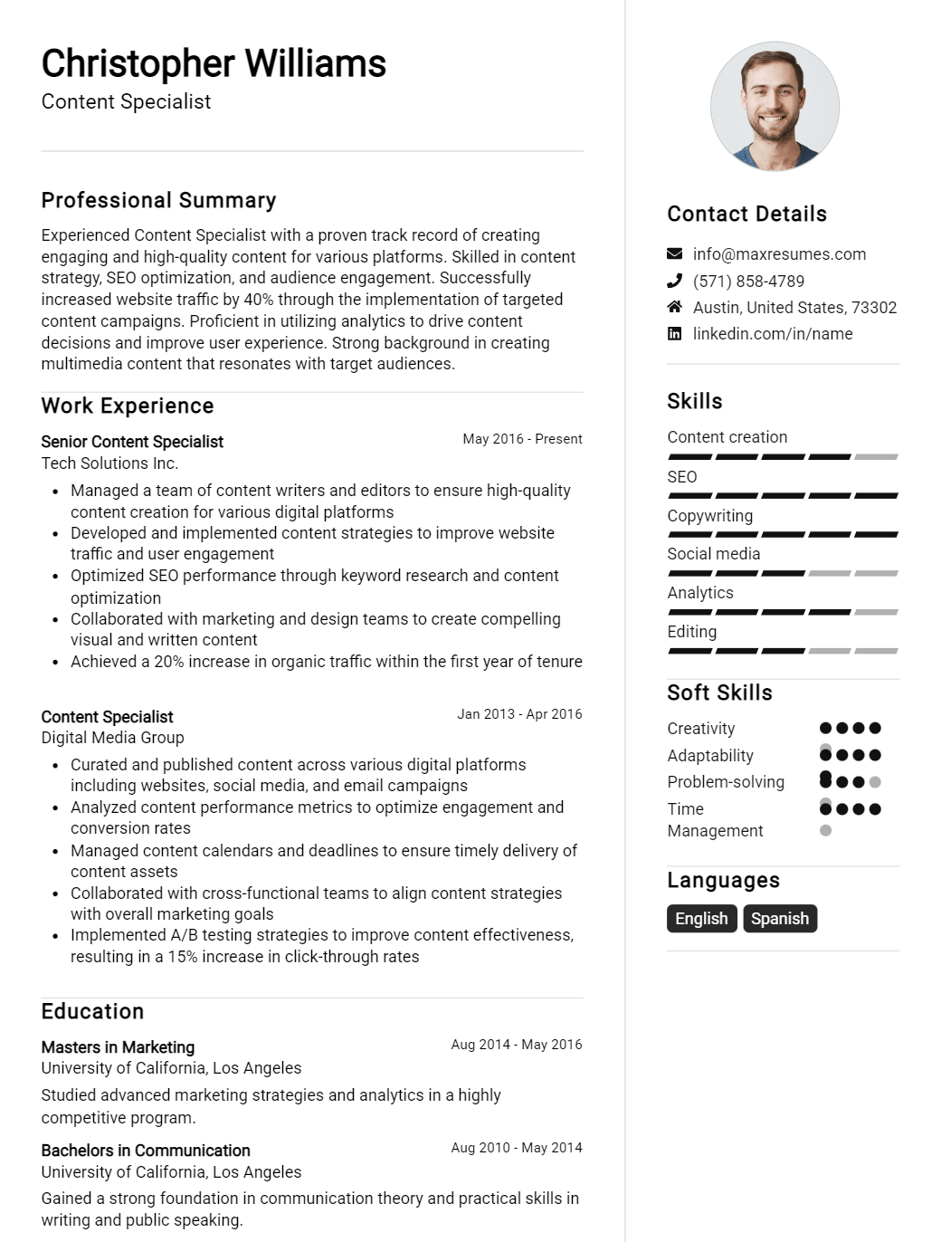 content-specialist-resume-sample