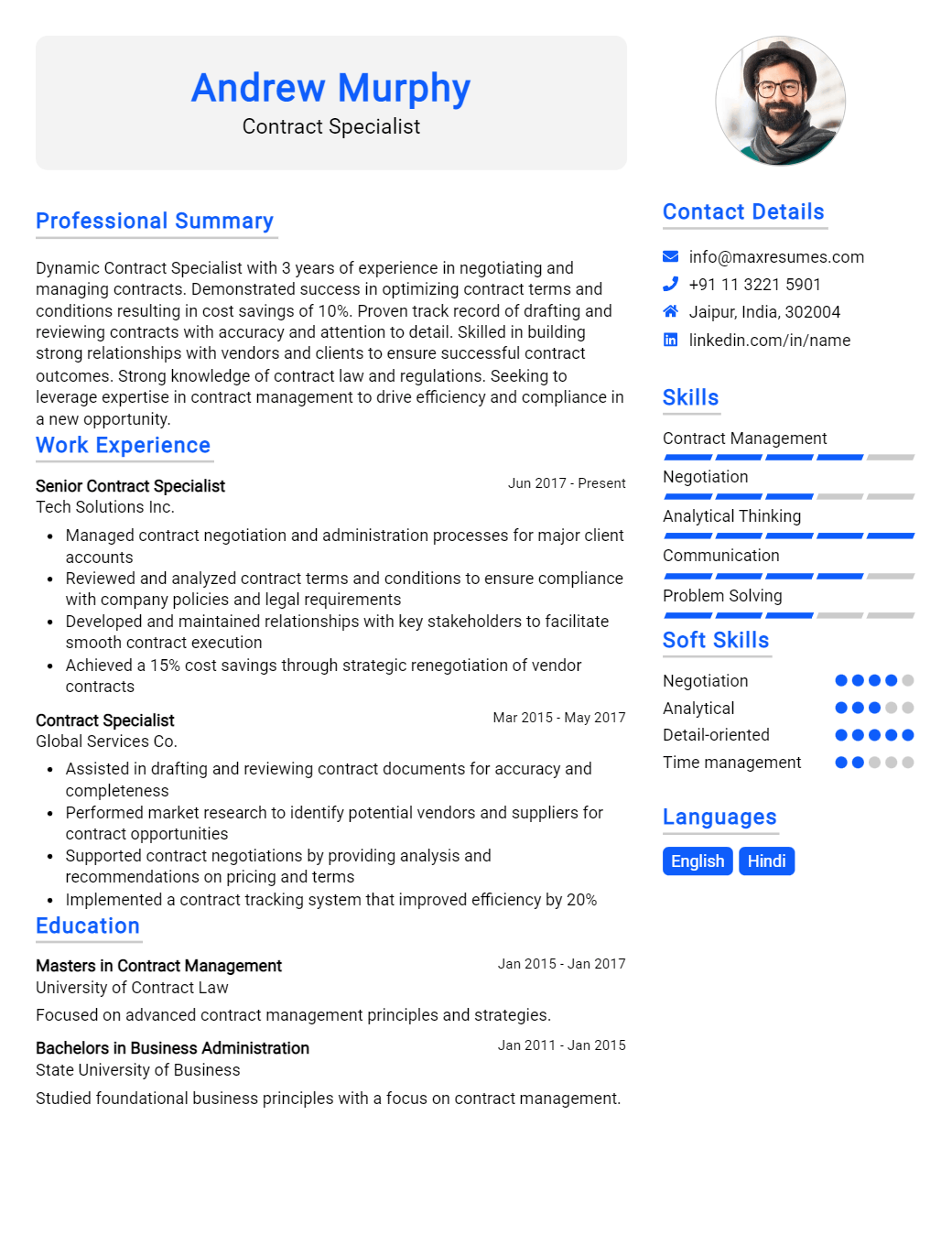 contract-specialist-resume-sample