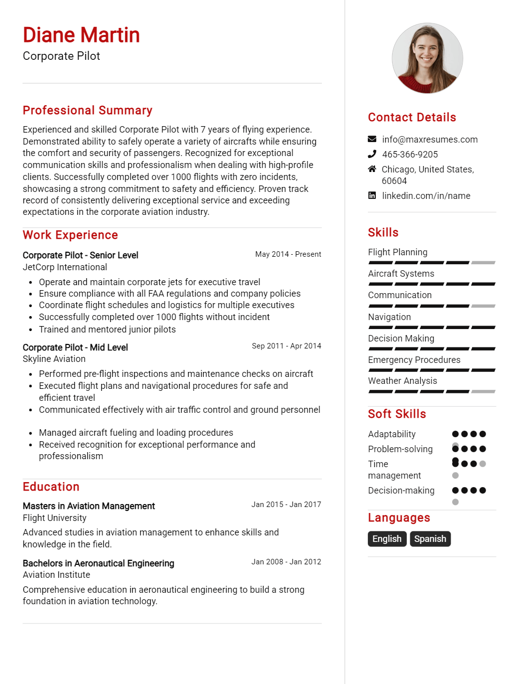 corporate-pilot-resume-sample