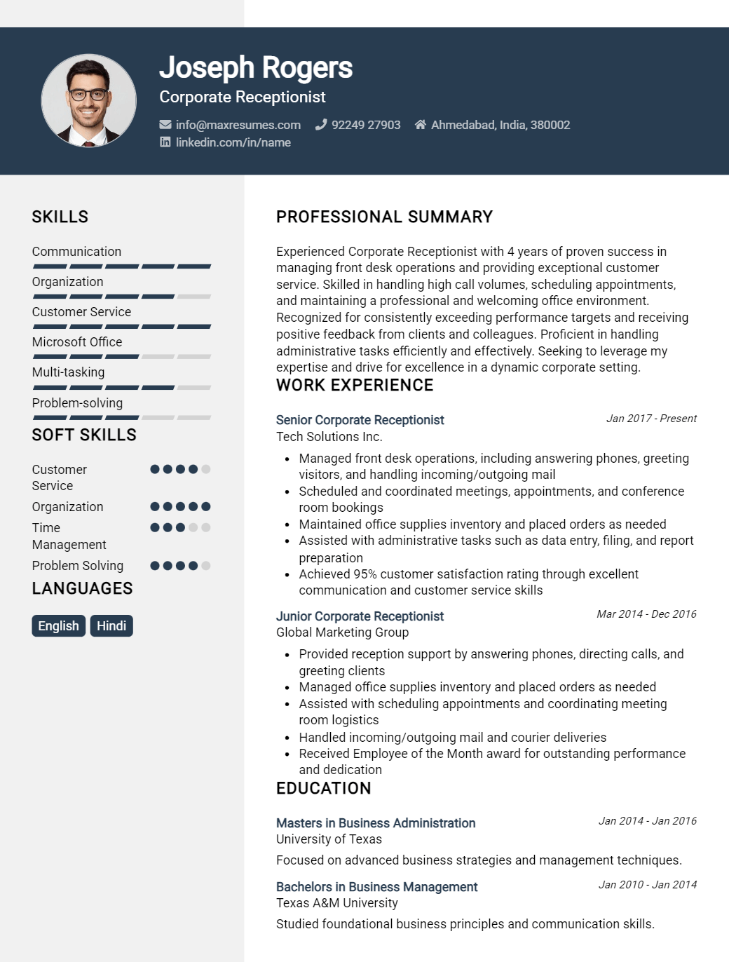 corporate-receptionist-resume-sample