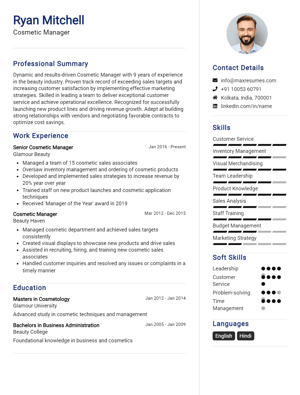 cosmetic-manager-resume-sample