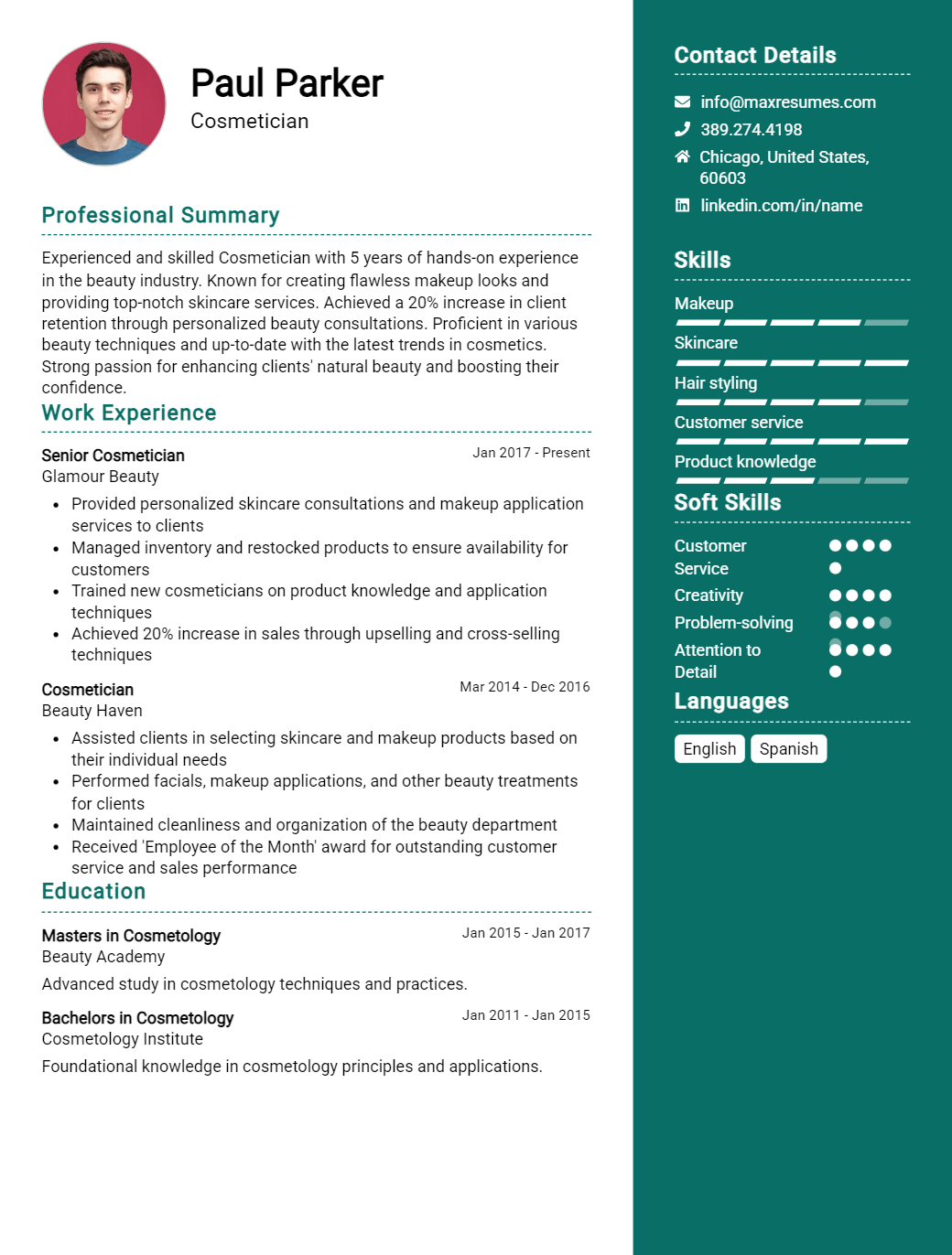 cosmetician-resume-sample