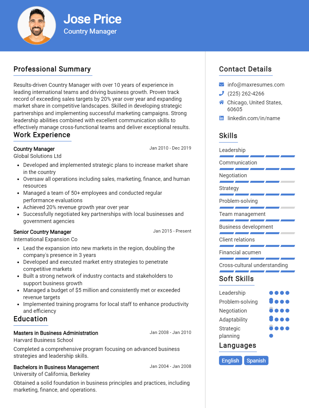 country-manager-resume-sample