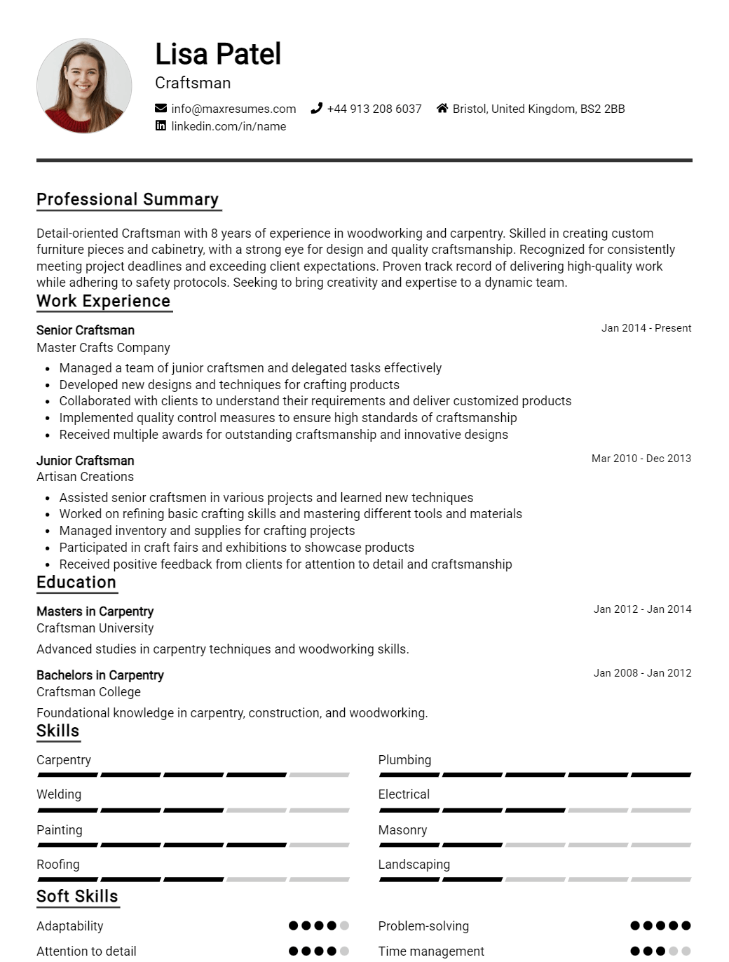 craftsman-resume-sample
