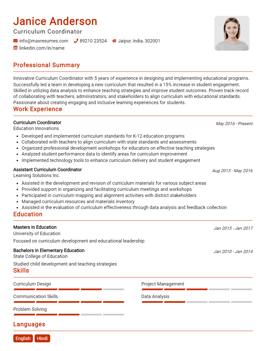 curriculum-coordinator-resume-sample