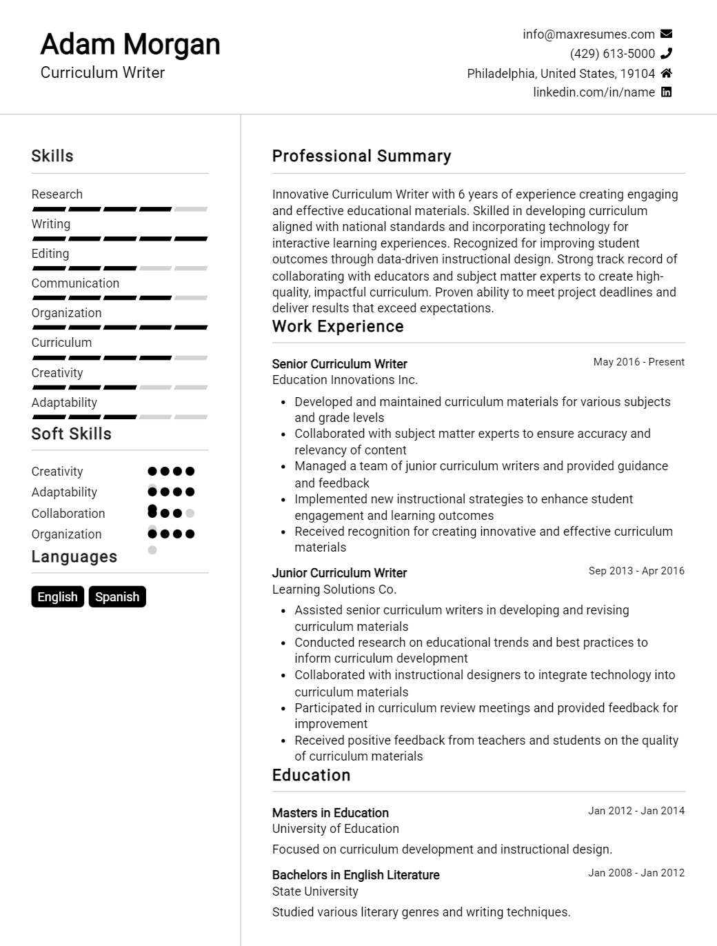 curriculum-writer-resume-sample