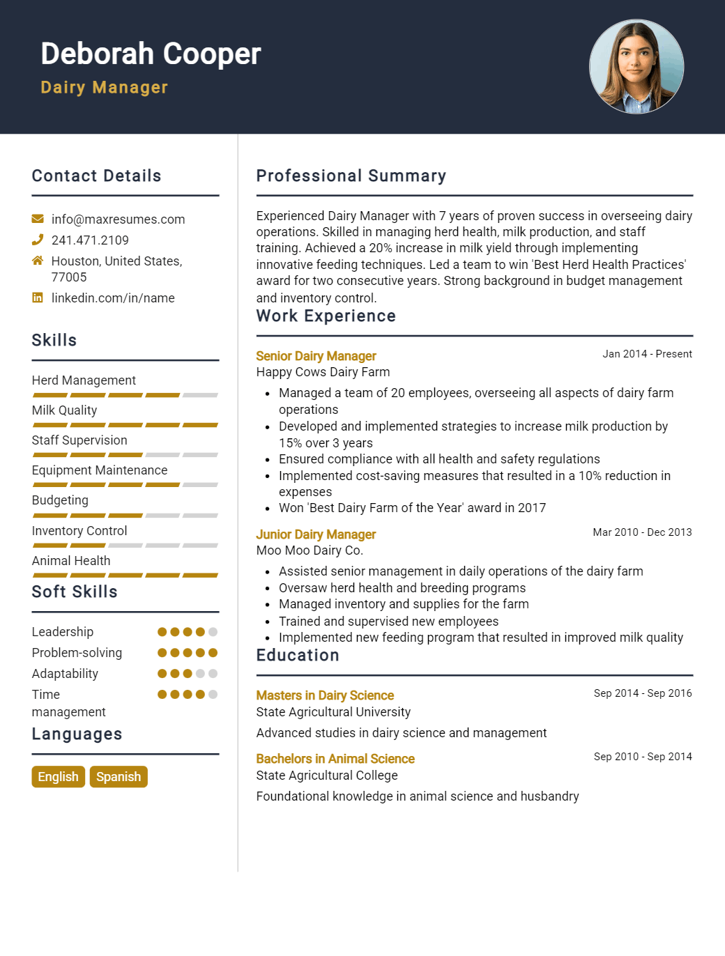 dairy-manager-resume-sample