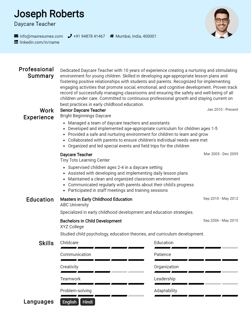 daycare-teacher-resume-sample