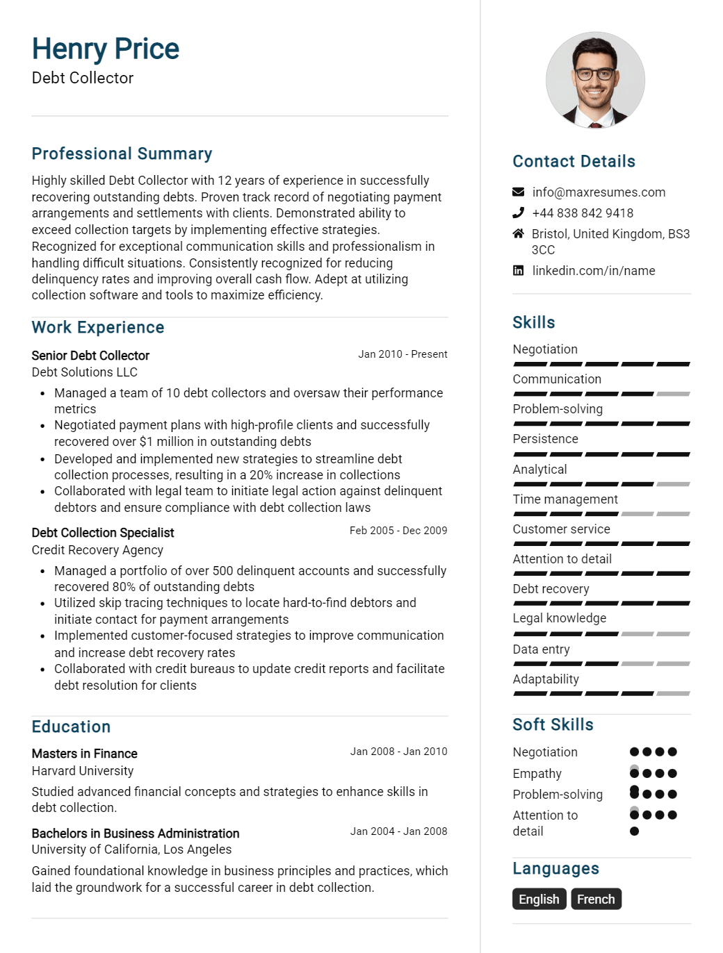 debt-collector-resume-sample