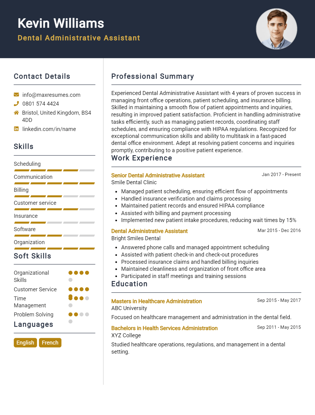 dental-administrative-assistant-resume-sample