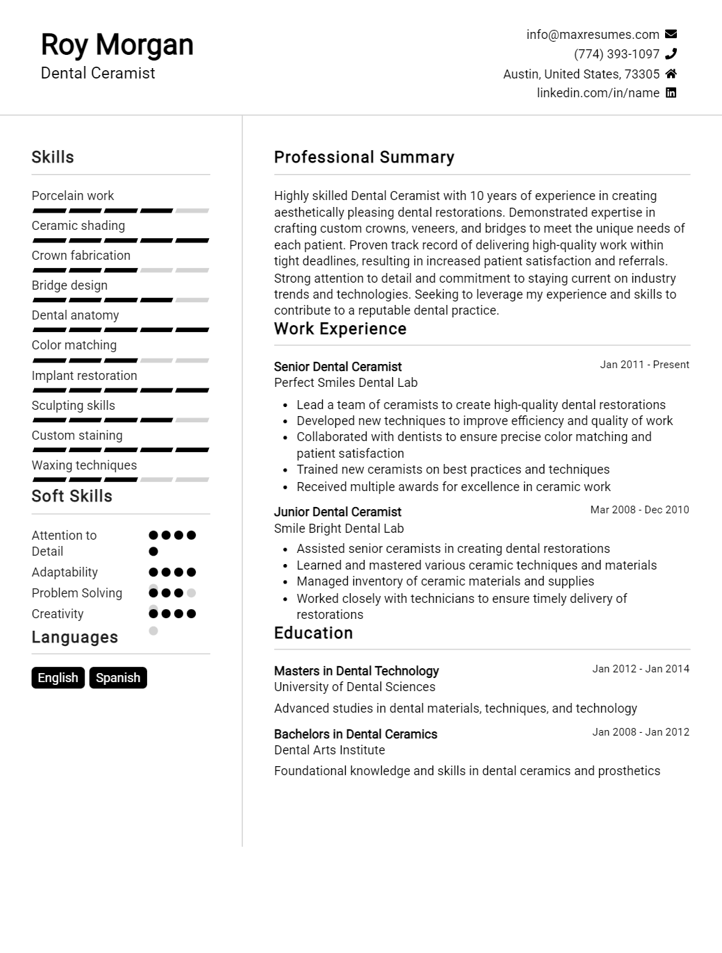 dental-ceramist-resume-sample