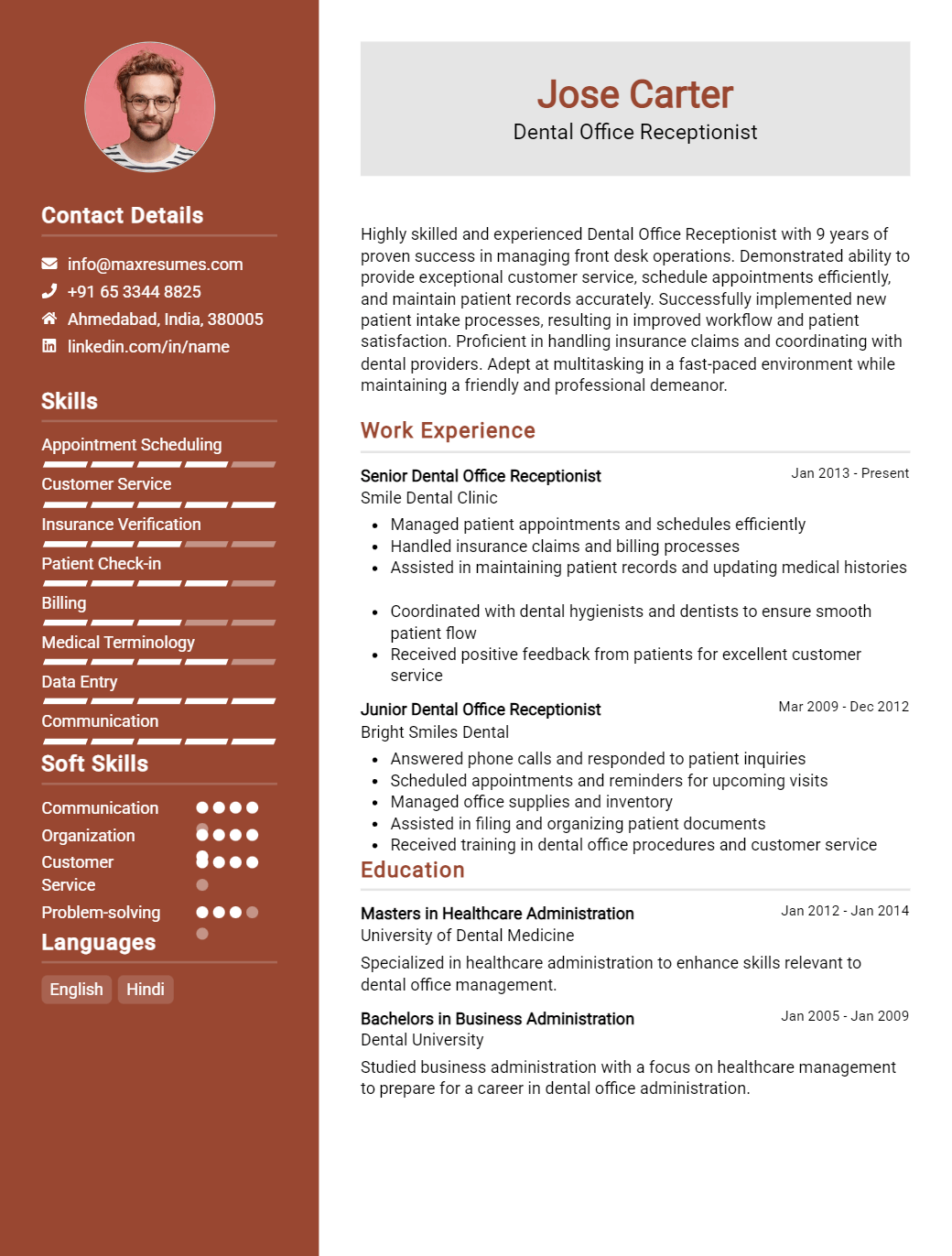 dental-office-receptionist-resume-sample