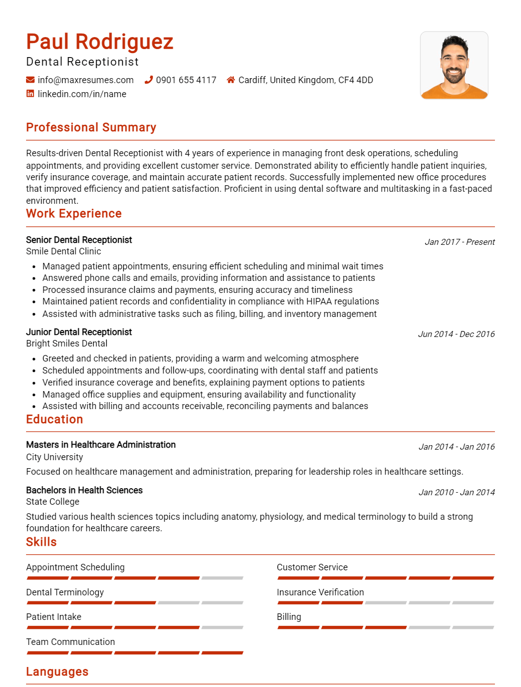 dental-receptionist-resume-sample