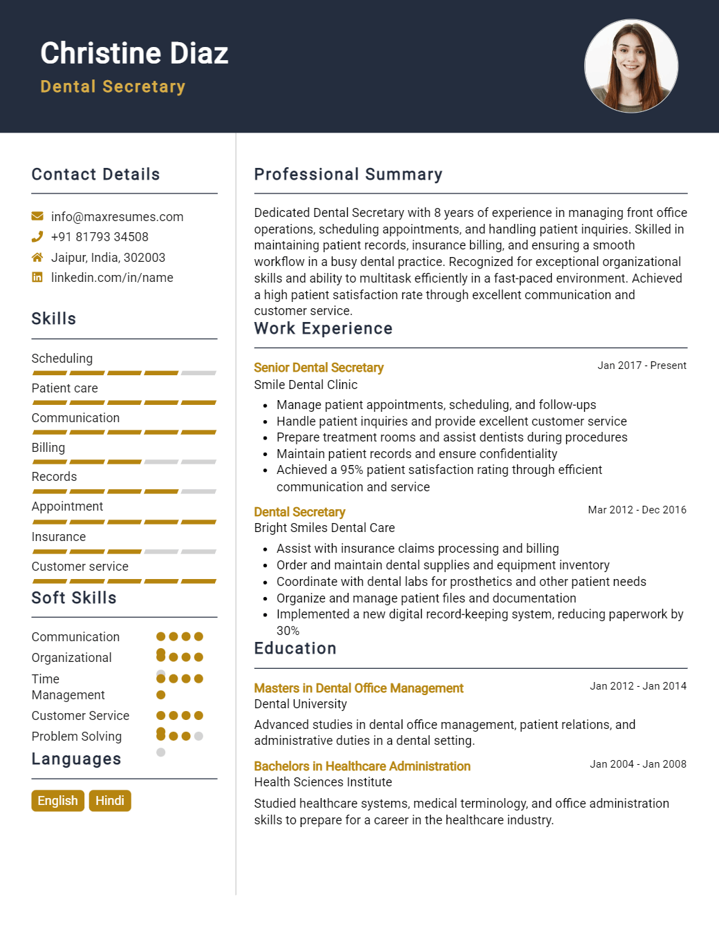 dental-secretary-resume-sample