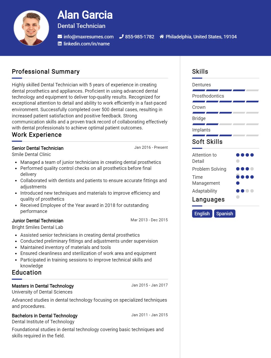 dental-technician-resume-sample