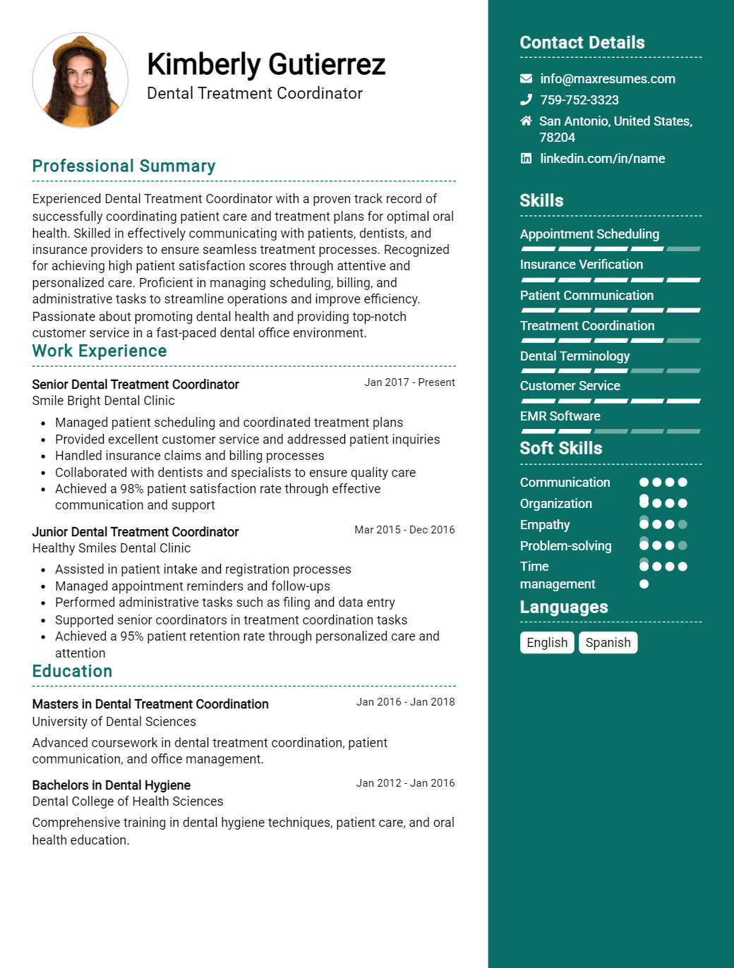 dental-treatment-coordinator-resume-sample