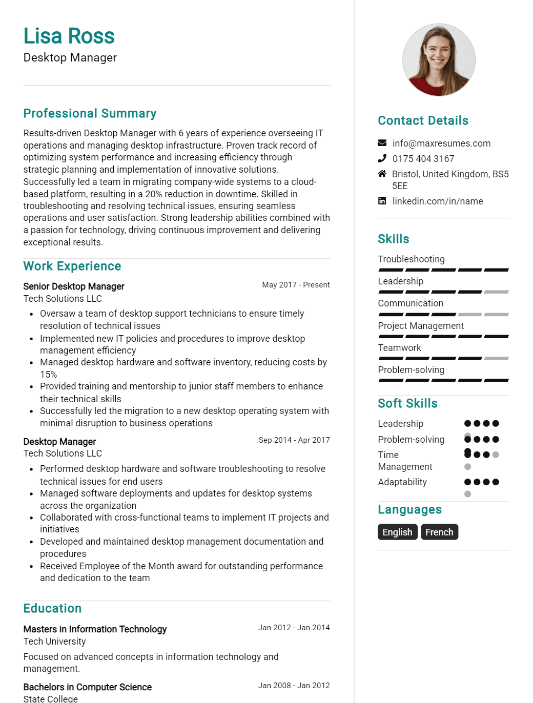 desktop-manager-resume-sample