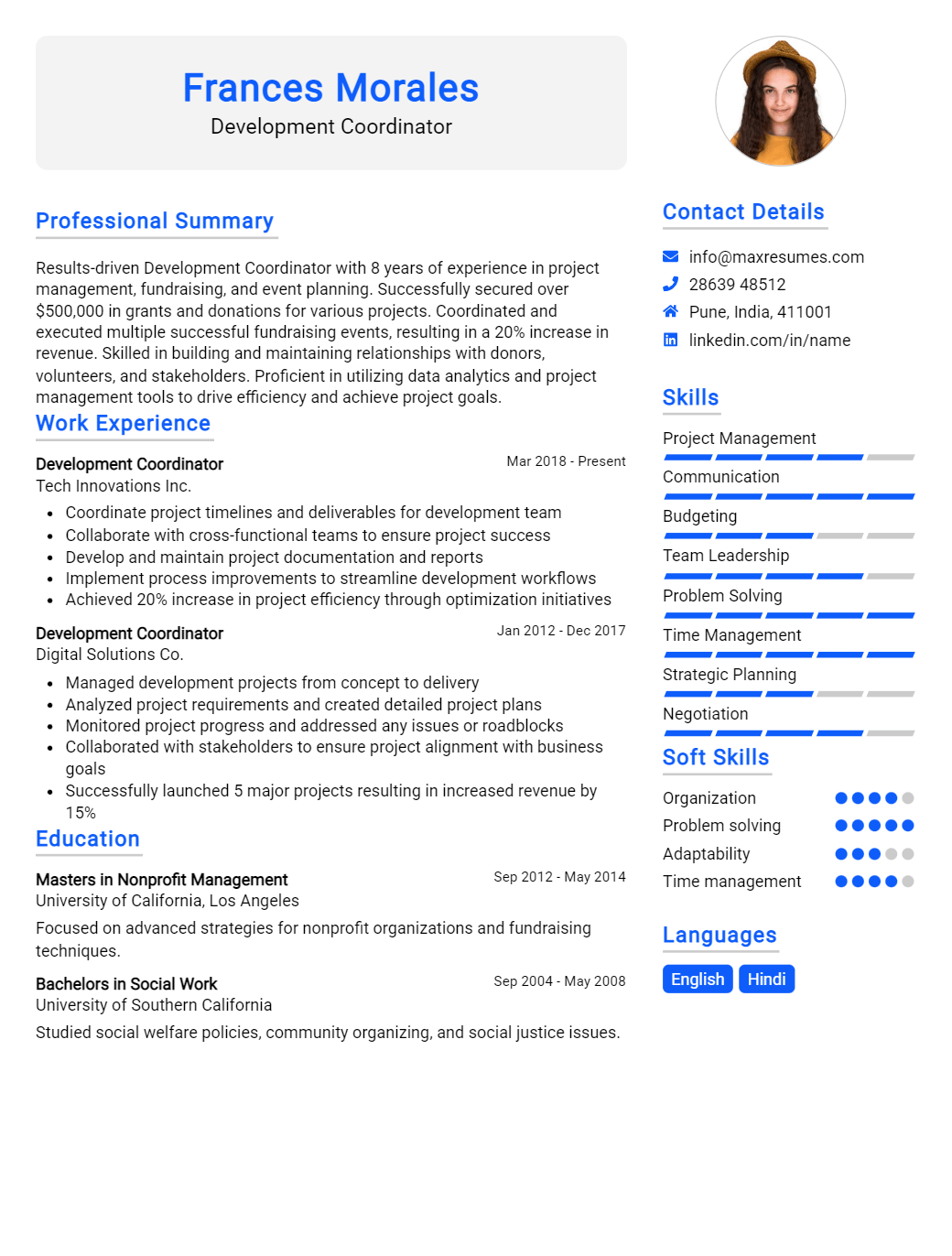 development-coordinator-resume-sample
