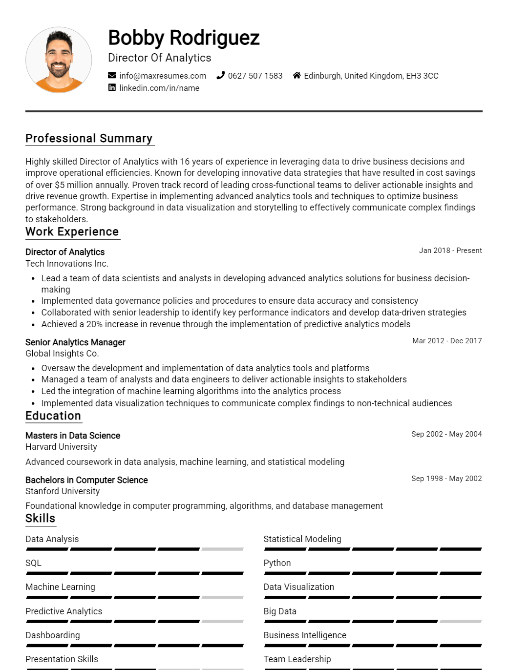 director-of-analytics-resume-sample