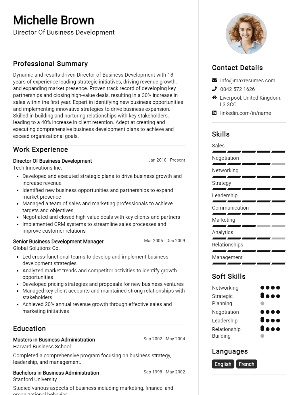 director-of-business-development-resume-sample
