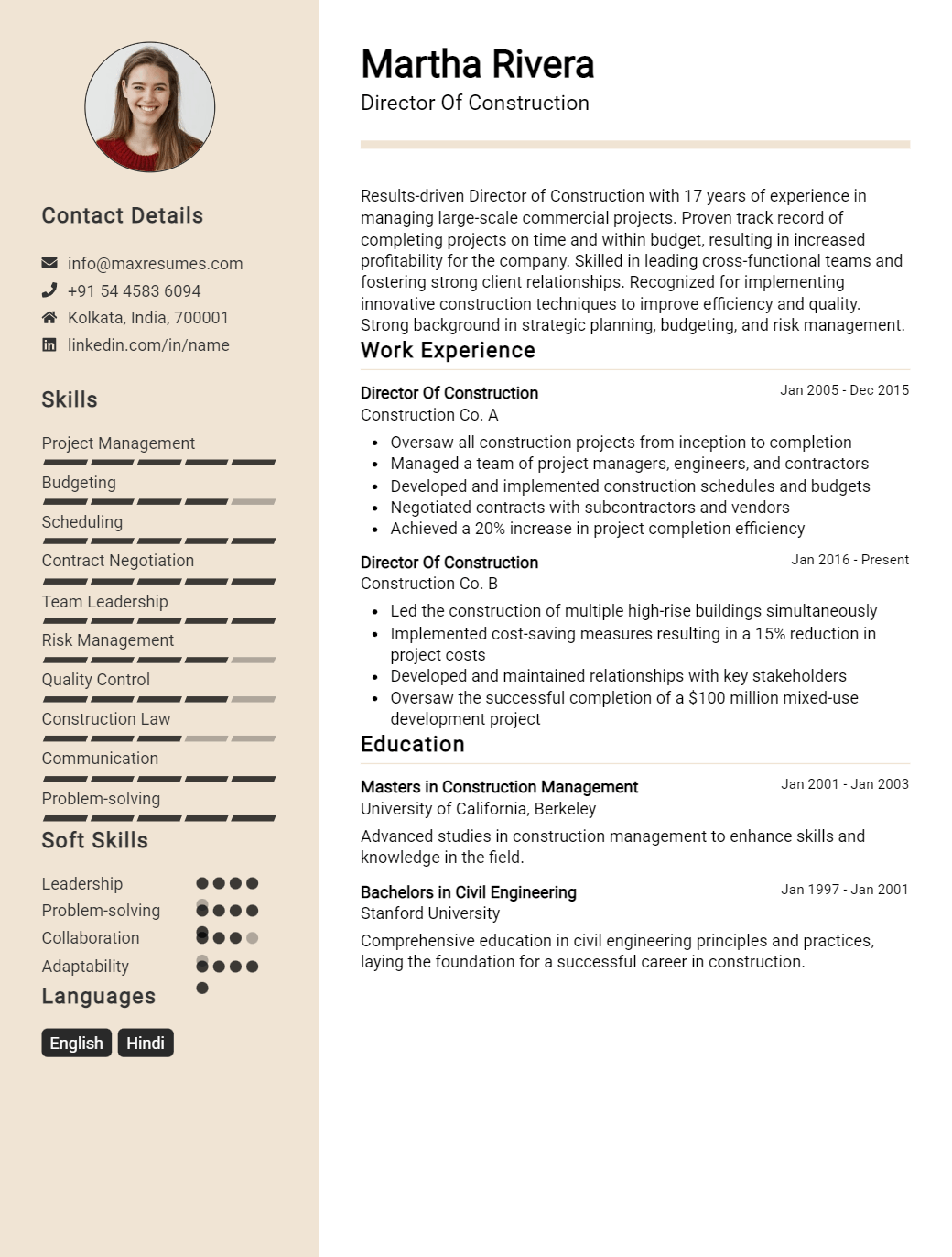 director-of-construction-resume-sample