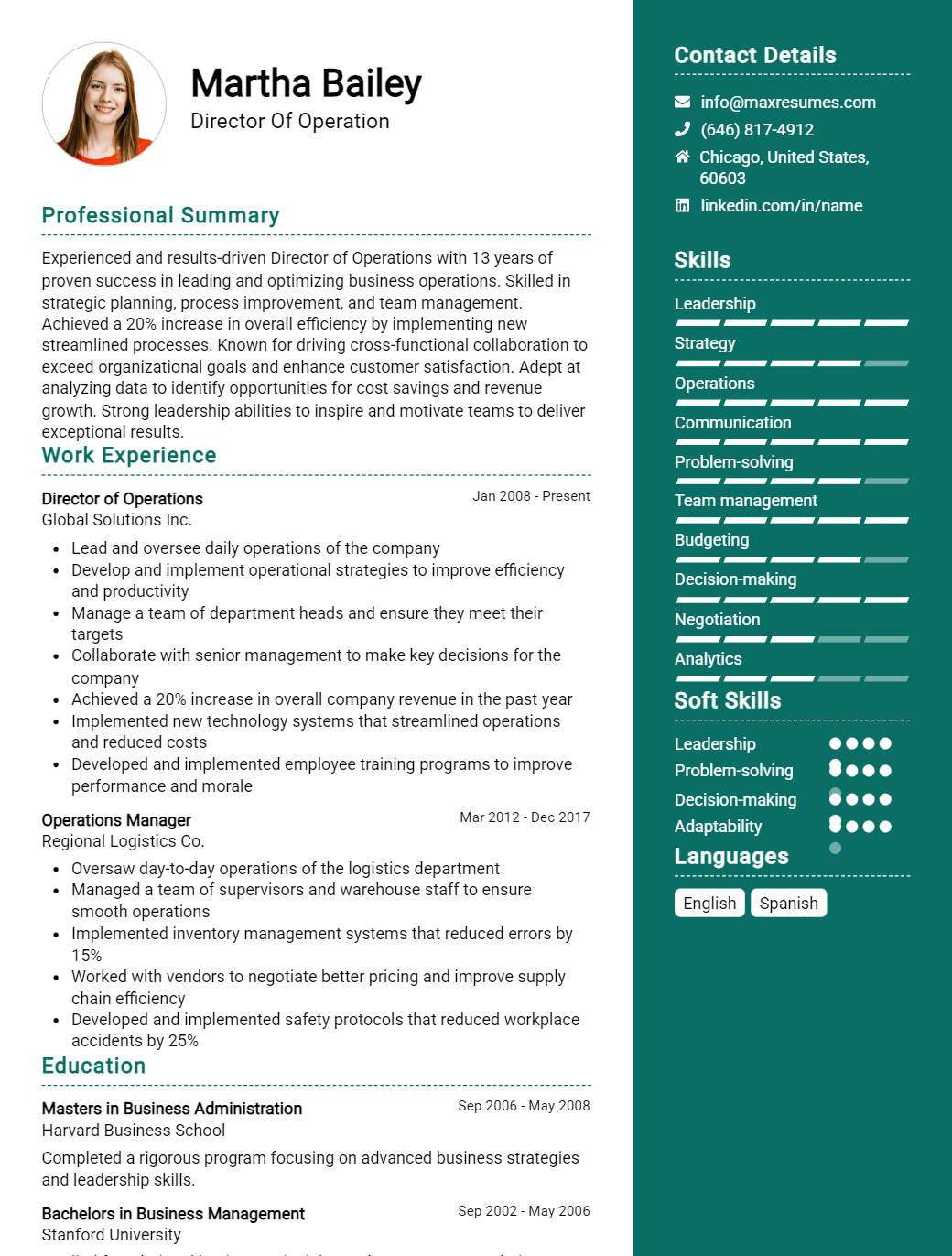 director-of-operation-resume-sample