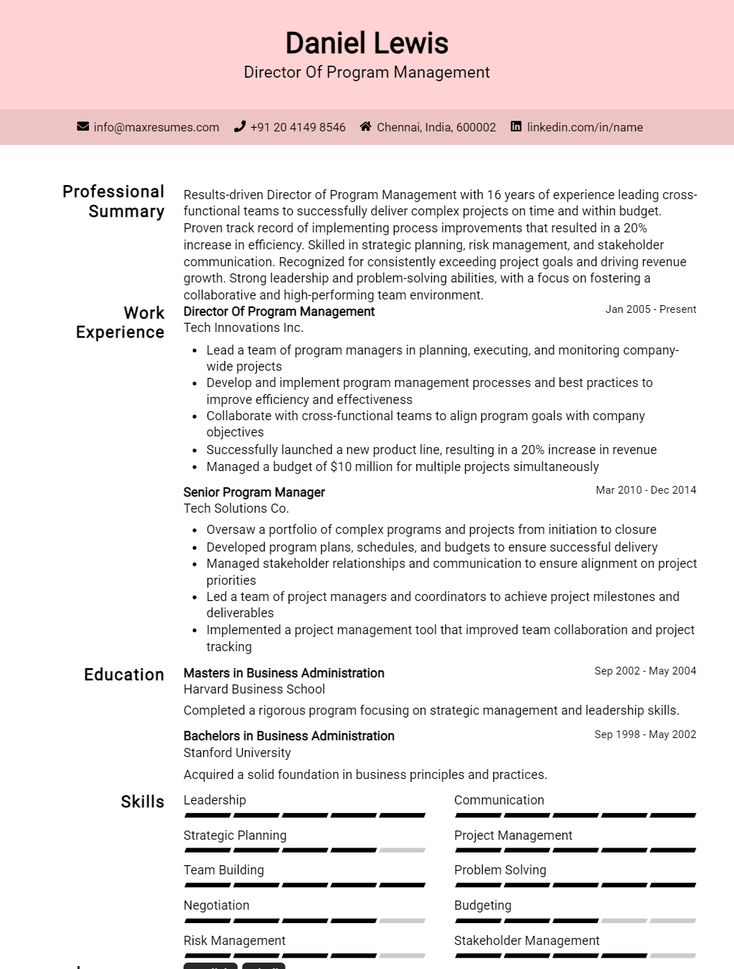 director-of-program-management-resume-sample