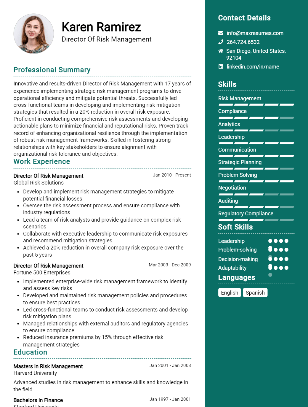 director-of-risk-management-resume-sample