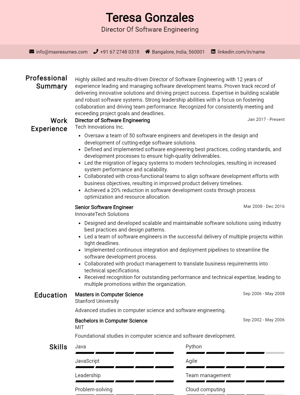 director-of-software-engineering-resume-sample