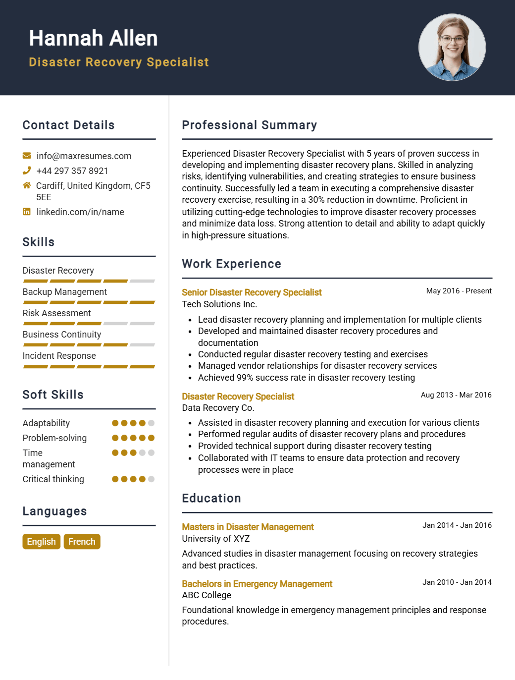 disaster-recovery-specialist-resume-sample